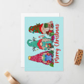 Carte de voeux de Noël Gnomes Trio (Devant/Arrière en situation)