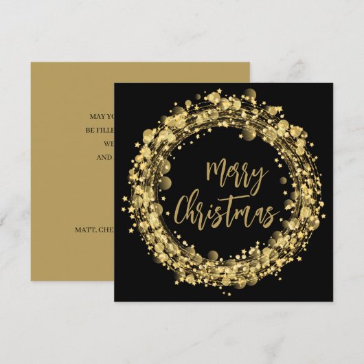 Carte de vœux de Noël « Gold and Black Merry Chris (Devant / Derrière)