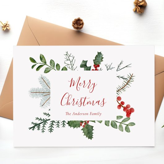 Carte de vœux de Noël Greenery & Holly Berry