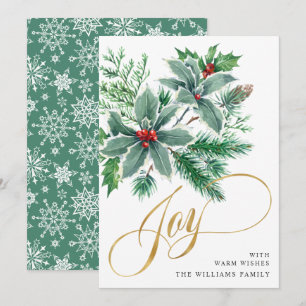 Carte de vœux de Noël JOY branche de houx à baies