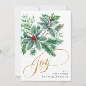 Carte de vœux de Noël JOY branche de houx PHOTO (Devant)