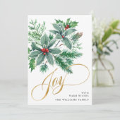 Carte de vœux de Noël JOY branche de houx PHOTO (Debout devant)