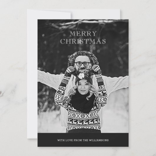 Carte de voeux de Noël Joyeux Photo Monochrome (Devant)