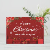 Carte de voeux de Noël Joyeux Rouge Blanc Moderne (Debout devant)