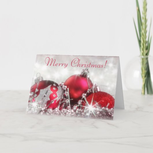 Carte de voeux de Noël Joyeux Rouge et Argent (Devant)