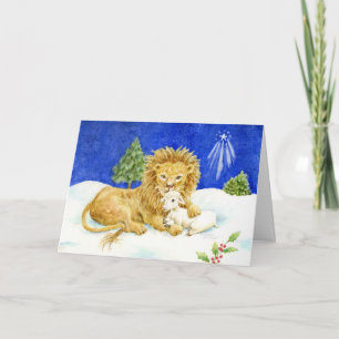 Carte de voeux de Noël Lion pacifique et agneau