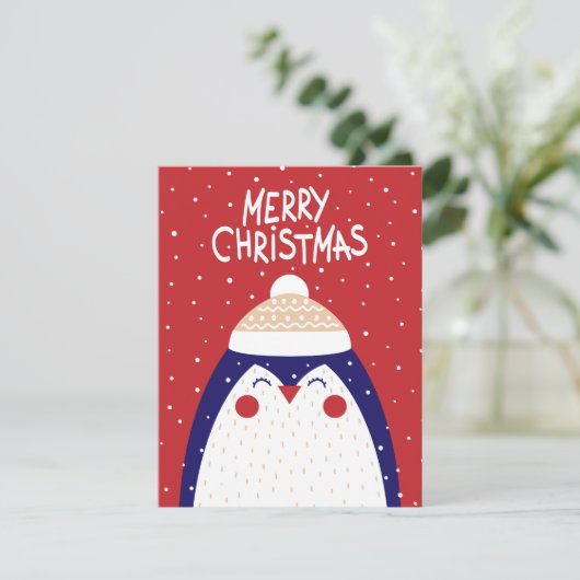 Carte de vœux de Noël Manchot (Debout devant)