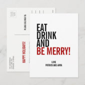 Carte de vœux de Noël 'Manger, boire et être joyeu (Devant / Derrière)