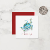 Carte de vœux de Noël miniature Tortue marine pour (Devant/Arrière en situation)