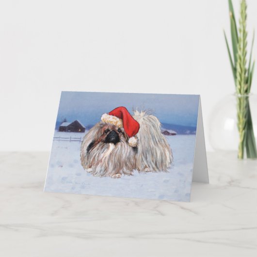 Carte de vœux de Noël Pékinois (Devant)