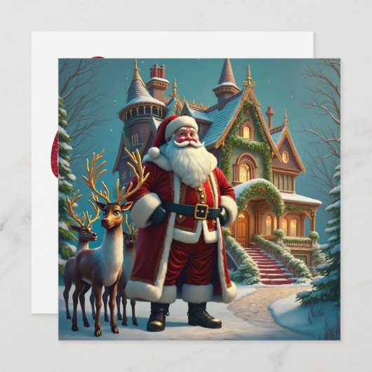 Carte de voeux de Noël père Noël et Reindeer (Devant / Derrière)