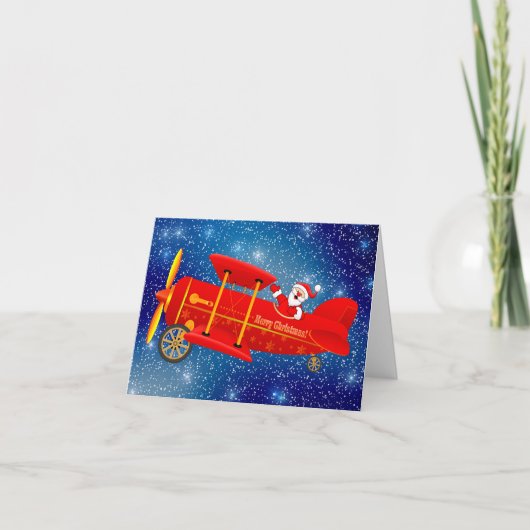 Carte de voeux de Noël père Noël Flying Biplane (Devant)