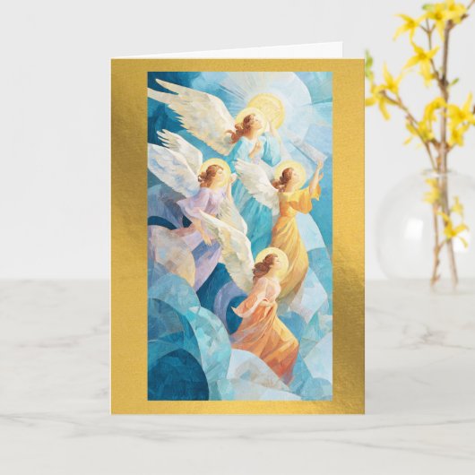 Carte de vœux de Noël personnalisée avec des anges (Fleur jaune)