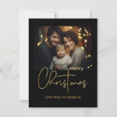 Carte de vœux de Noël photo à script doré minimal (Devant)