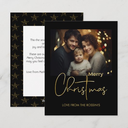 Carte de vœux de Noël photo à script doré minimal (Devant / Derrière)