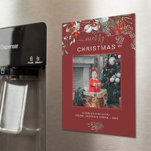 Carte de vœux de Noël photo botanique magnétique