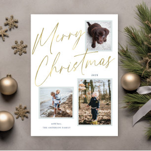 Carte de vœux de Noël photo Script Gold Merry Chri