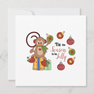 Carte de voeux de Noël plat de singe