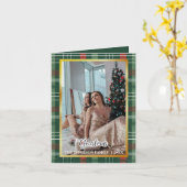 Carte de vœux de Noël pliée à carreaux verts (Fleur jaune)