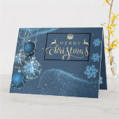 Carte de vœux de Noël pliée Bleue et Argent (Fleur jaune)