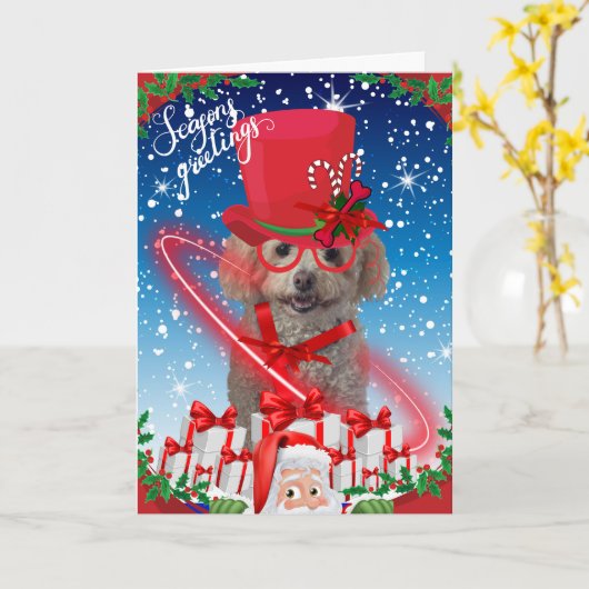 Carte de vœux de Noël Poodle Seasons (Fleur jaune)