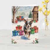 Carte de voeux de Noël pour chien de bétail austra (Fleur jaune)