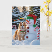 Carte de voeux de Noël pour chien spitz finlandais (Fleur jaune)
