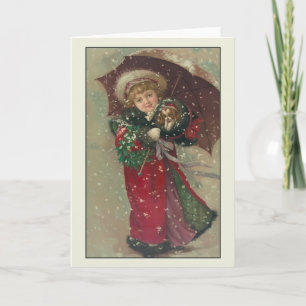 Carte de vœux de Noël pour enfant et chiot victori