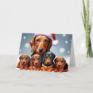 Carte de vœux de Noël pour la famille des teckel
