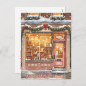 Carte de vœux de Noël pour une librairie cosy (Devant / Derrière)