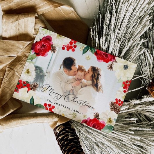 Carte de voeux de Noël Red Floral