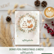 Carte de vœux de Noël renard Boho - Bois fantaisis