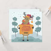 Carte de vœux de Noël Renne Espiègle (Devant/Arrière en situation)