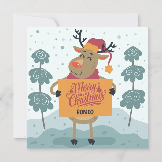 Carte de vœux de Noël Renne Espiègle (Devant)