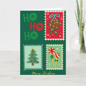 Carte de vœux de Noël rétro - Gui, arbre et P (Devant)