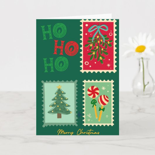 Carte de vœux de Noël rétro - Gui, arbre et P (Petite plante)