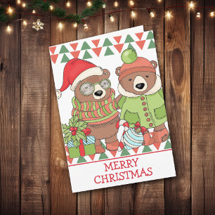 Carte de vœux de Noël rétro mignonne avec ours