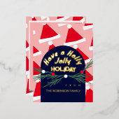 Carte de vœux de Noël rose mignonne et joyeuse (Recto/Verso)