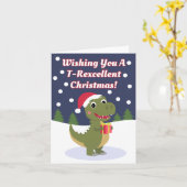 Carte de voeux de Noël T-rex (Fleur jaune)