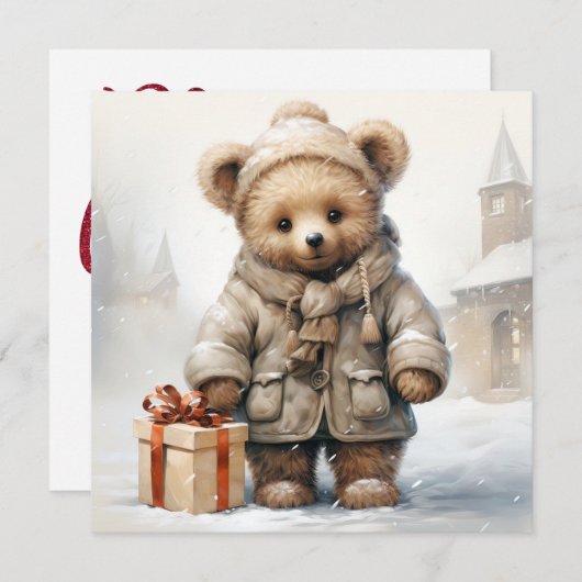 Carte de voeux de Noël Teddy Bear (Devant / Derrière)