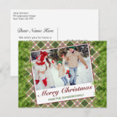 Carte de vœux de Noël verte et rouge à carreaux av (Devant / Derrière)