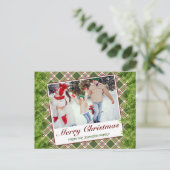 Carte de vœux de Noël verte et rouge à carreaux av (Debout devant)