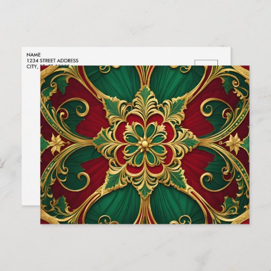 Carte de vœux de Noël verte rouge (Devant / Derrière)