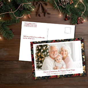 Carte de vœux de Noël vintage aux poinsettias de f