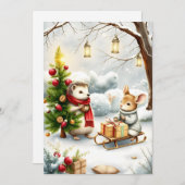 carte de vœux de Noël vintage avec des animaux (Devant / Derrière)