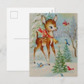 Carte de vœux de Noël vintage avec renne (Devant / Derrière)