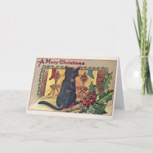 Carte de voeux de Noël vintage Black Cat