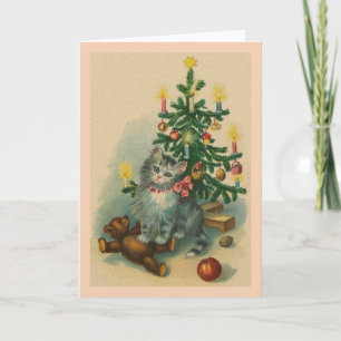 Carte de voeux de Noël vintage Chat