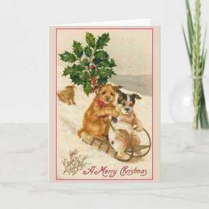Carte de voeux de Noël vintage Chiot