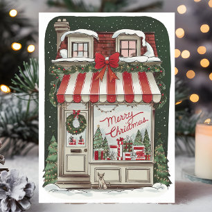 Carte de vœux de Noël vintage devanture de magasin